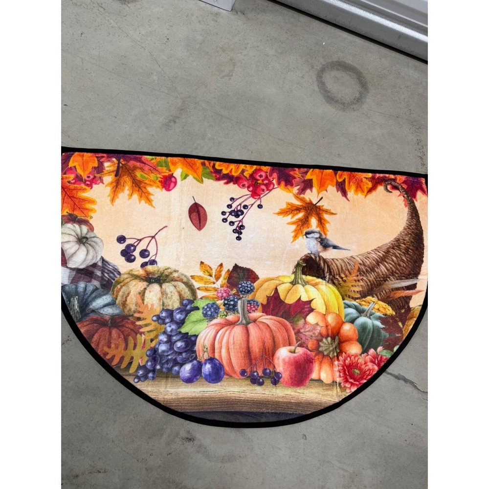 Funky Qiu Autumn Harvest Cornucopia Half Round Non-Slip Floor Mat 36×24''